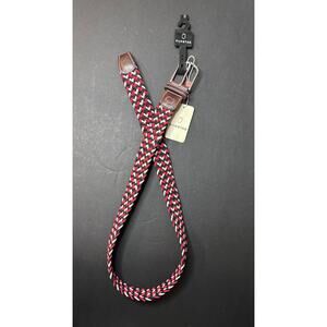 NEW Roostas Oxford Woven Stretch Belt Tri-Color Red Grey Blue Men’s S ^Read